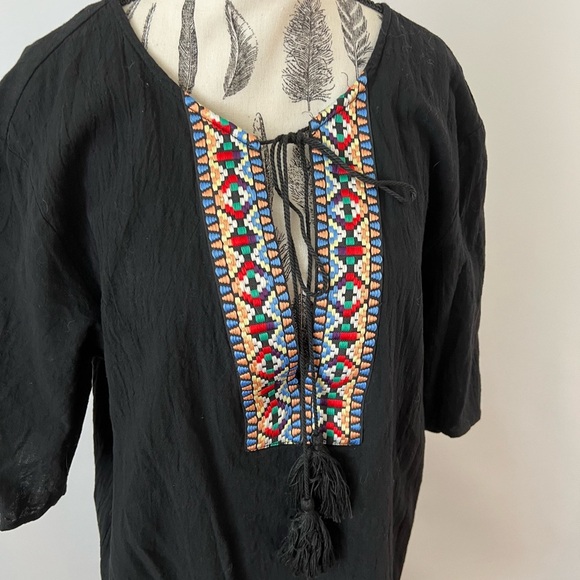 Black dress/ cover up with tassels and v neck design - Picture 4 of 8